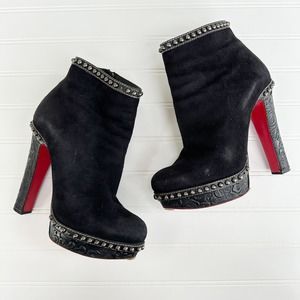 Christian Louboutin Figurina Black Suede Studded Platform High Heeled Ankle Boot